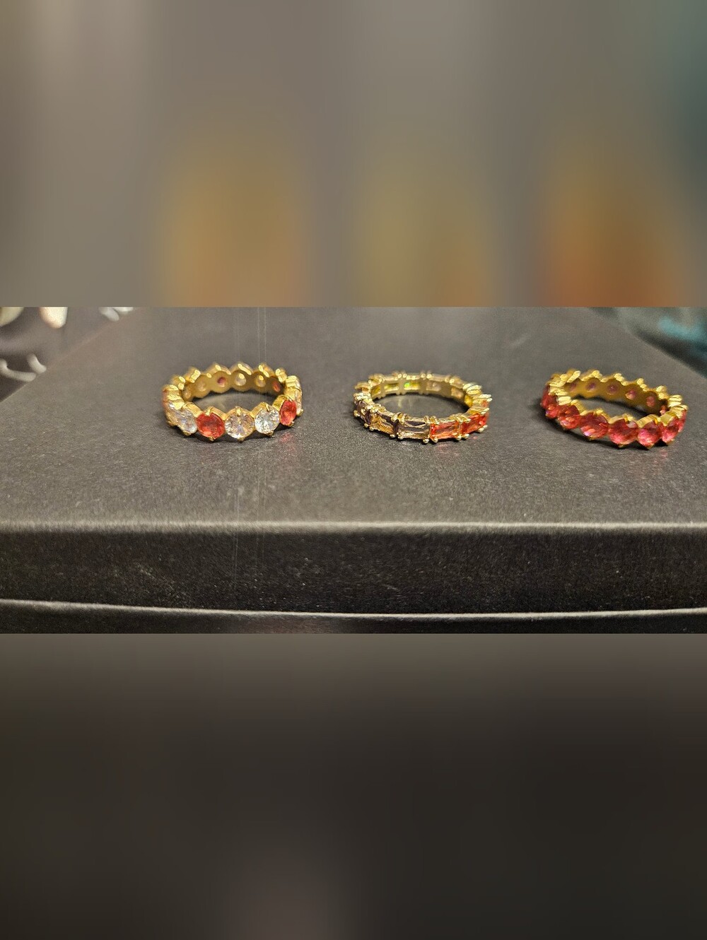 Gold-Plated Pink & Clear Crystal Stackable Rings - Picture 3 of 6
